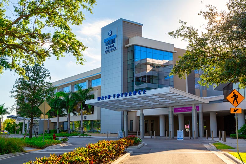 The entrance to Broward Health building in Coral Springs, Florida