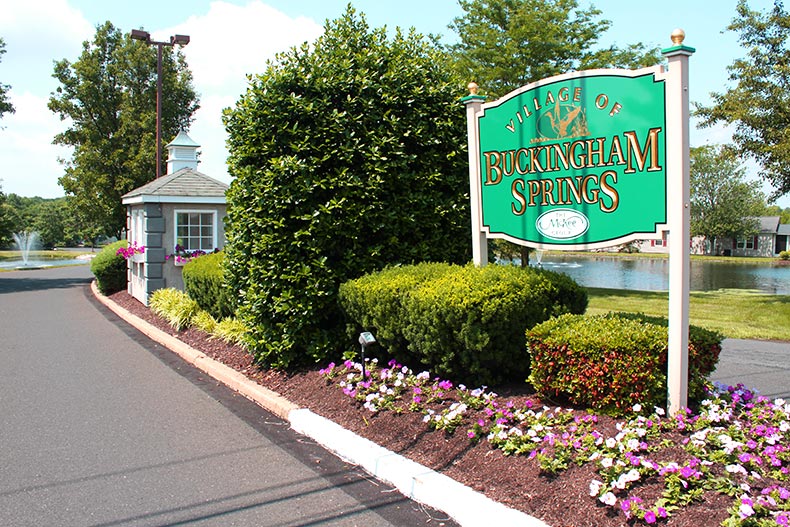 Photo of the Village of Buckingham Springs entrance sign in New Hope, Pennsylvania