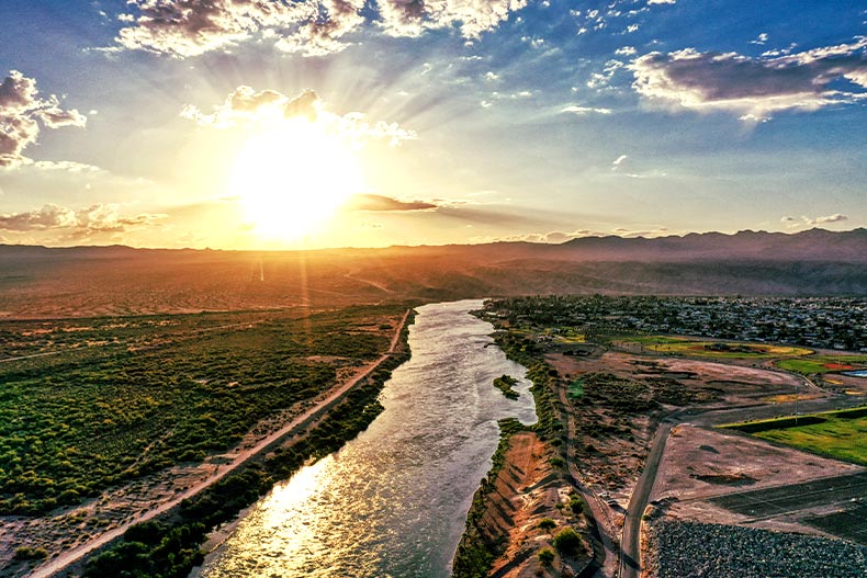 Aerial photo of the Colorado River in Bullhead City, Arizona