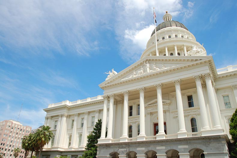 Exterior view of the California State Capitol Building in Downtown Sacramento, California