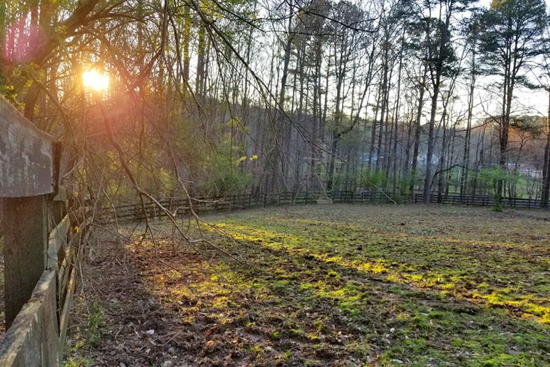 A horse pasture at sunset in Canton, Georgia
