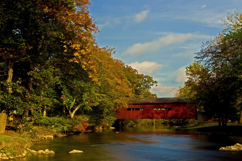 Covered bridge spanning the Yellow Breeches at Messiah College in Mechanicsburg, PA