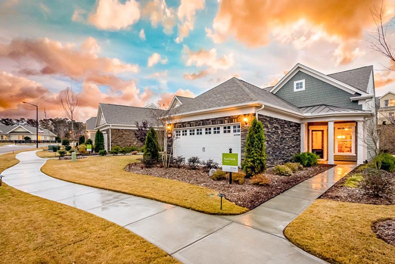 Exterior view of a model home at Carolina Arbors in Durham, North Carolina