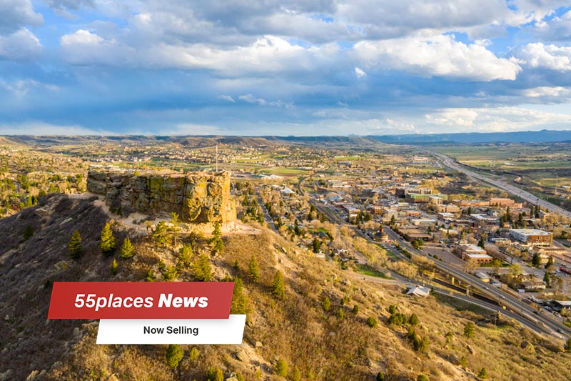An aerial view of Rock Park overlooking Downtown Castle Rock in Colorado