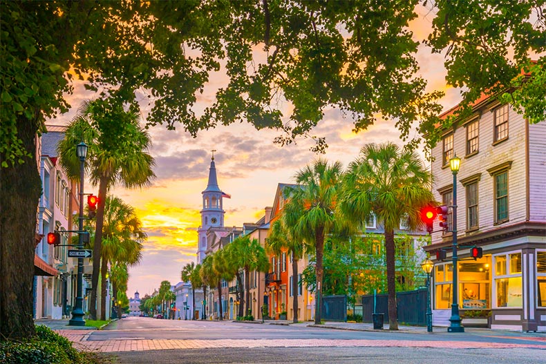 A sunset in historic Charleston, South Carolina.