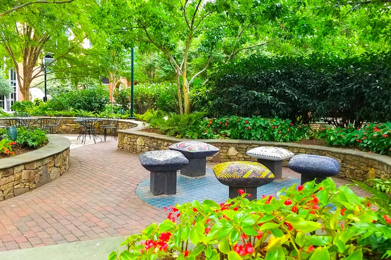 Greenery in an urban park in Uptown Charlotte, North Carolina