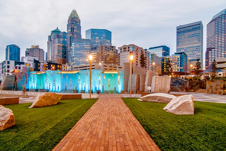 Downtown Charlotte, North Carolina skyline at dusk