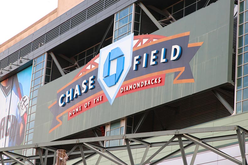 The Chase Field sign, Home of the Arizona Diamondbacks, in Phoenix, Arizona