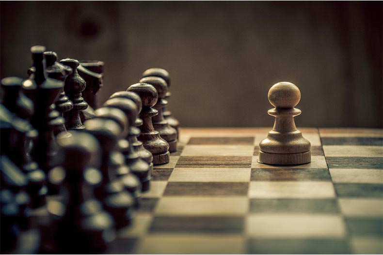 Closeup of chess board and pieces