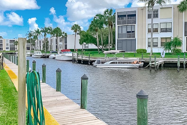 A dock along the water at Circle Bay Yacht Club in Stuart, Florida