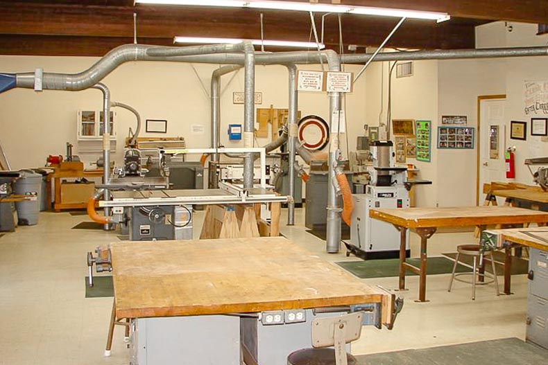 Interior view of the woodworking shop at Clearbrook in Monroe, New Jersey