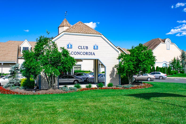 Exterior photo of the entrance at the Concordia 55+ community in Monroe, New Jersey