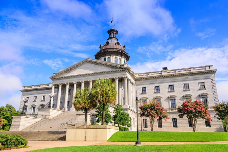 Exterior view of the state house in Columbia, South Carolina