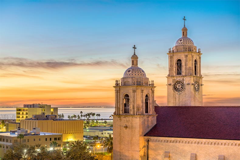 Early morning view of Corpus Christi Cathedral in Corpus Christi, Texas