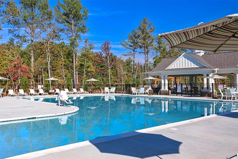 The outdoor pool and patio at Creekside at Bethpage in Durham, North Carolina