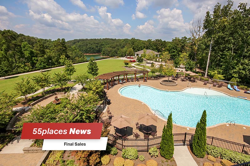 Aerial view of the outdoor pool and patio at Cresswind at Lake Lanier in Gainesville, Georgia