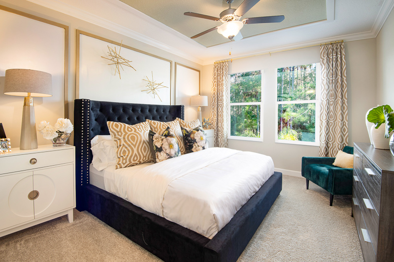 Interior view of the master bedroom in the Dayspring model at Medley at Mirada in San Antonio, Florida