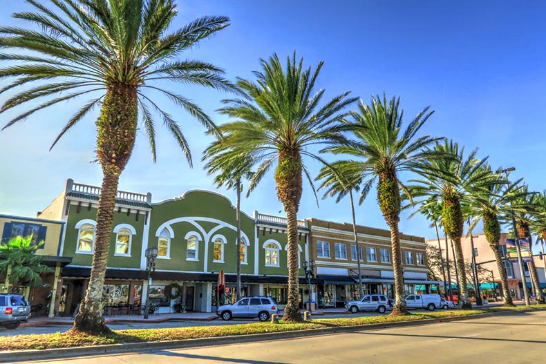 Palm Trees lining the street in the Downtown Business District of Daytona Beach, Florida