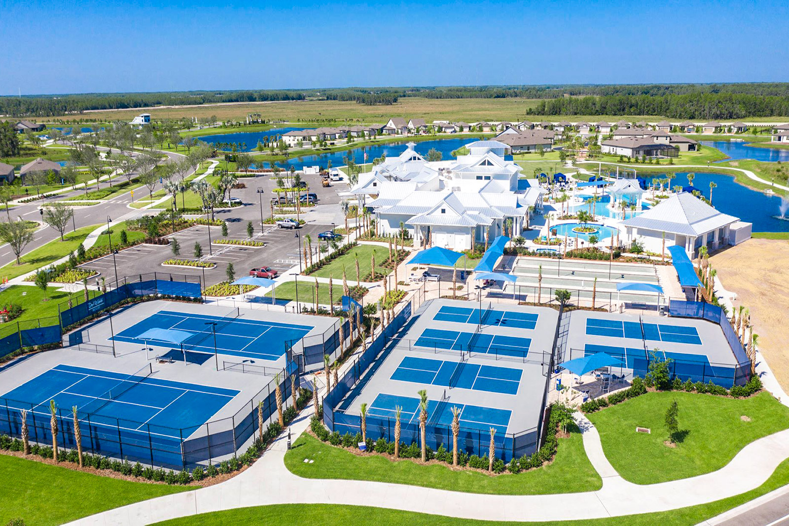 Aerial view of the outdoor amenities at Del Webb Bexley in Land O'Lakes, Florida