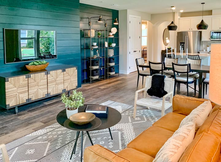 Homes in Del Webb Nocatee offer open-concept living and dining rooms.