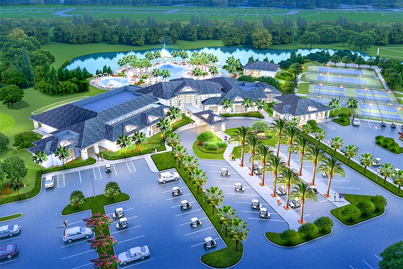 Aerial rendering of the amenity complex at Del Webb Sunbridge in St. Cloud, Florida