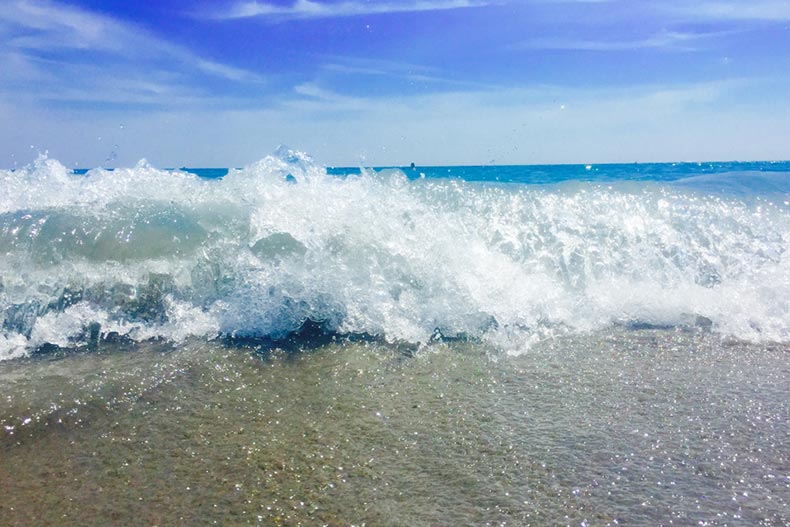 A closeup of cresting waves at Delray Beach, Florida