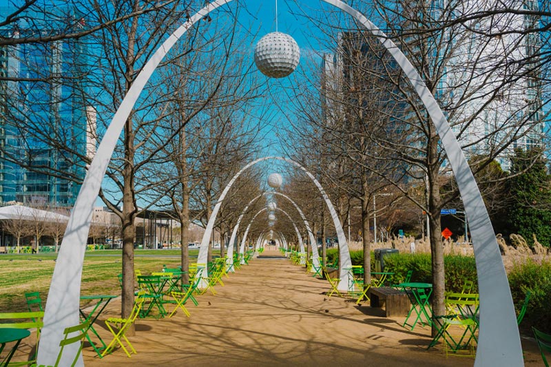 View from Klyde Warren Park in Downtown Dallas, Texas.