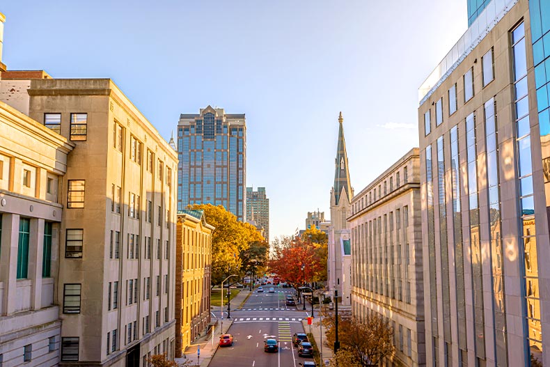 View of Downtown Raleigh, North Carolina down North Salisbury Street