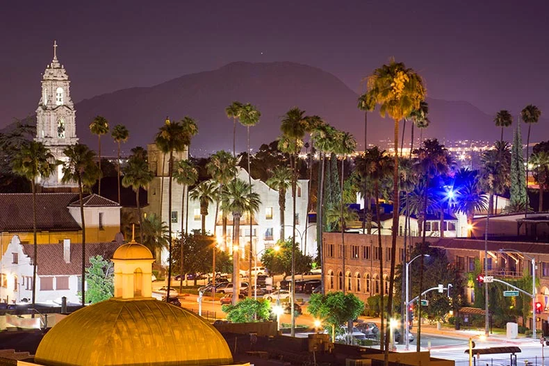 Photo of downtown Riverside, California at night