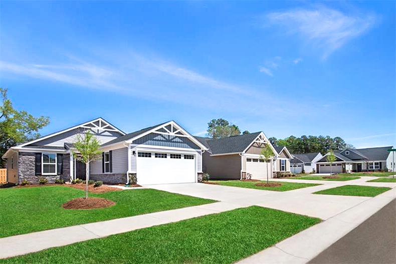 Homes along a residential street at Elmwood Cottages in Boiling Springs, South Carolina