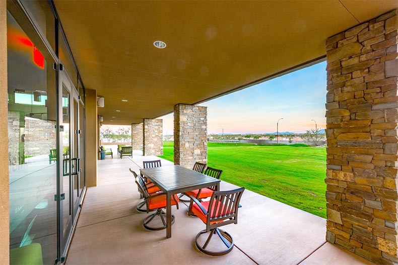 The clubhouse patio at Encore at Eastmark in Mesa, Arizona