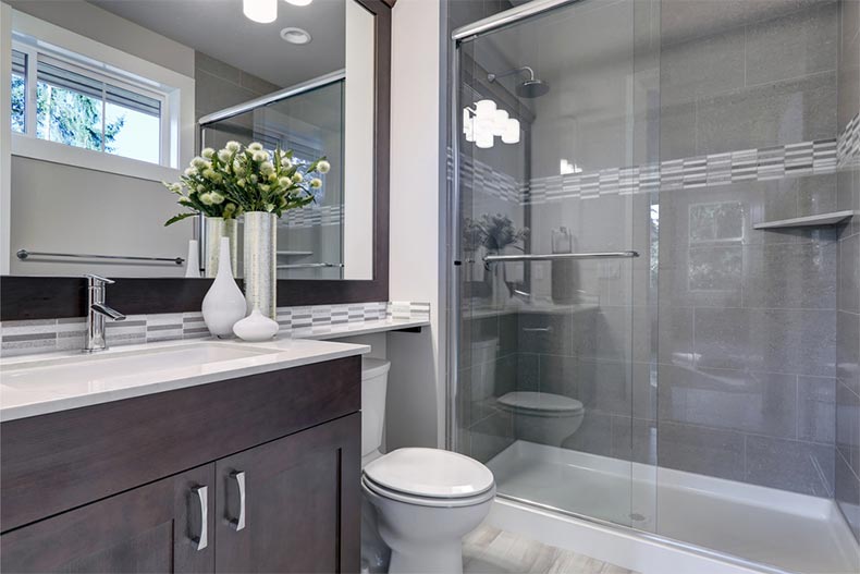 A modern bathroom in a new home