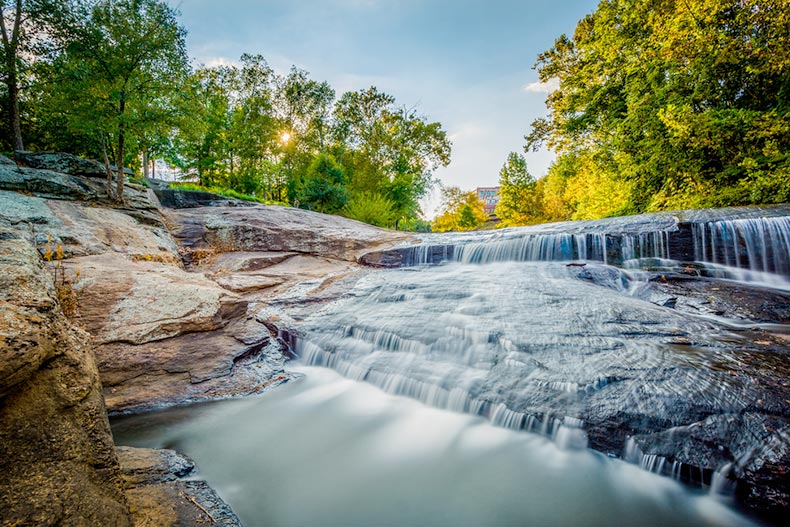 The waterfall at the Falls Park on the Reedy in Greenville, South Carolina