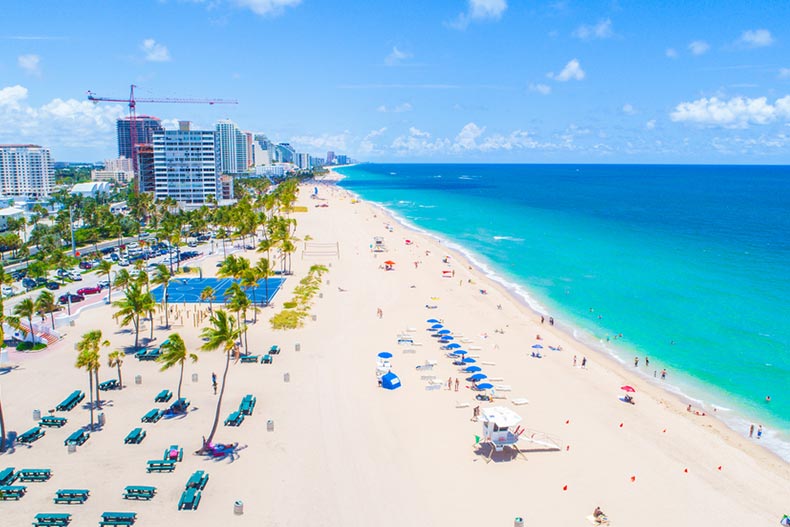 Aerial view of Fort Lauderdale Beach in Florida on a sunny day