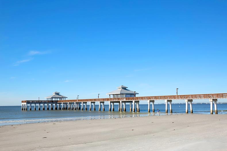 Clear blue skies over the Fishing Pier at Fort Myers Beach in Florida