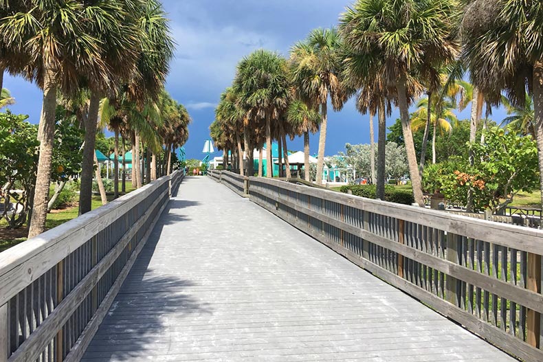 A boardwalk to the beach at Bowditch Point Regional Park in Fort Myers, Florida