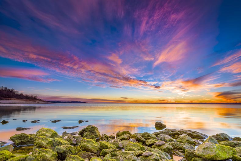 Sunset over Benbrook Lake in Fort Worth, Texas