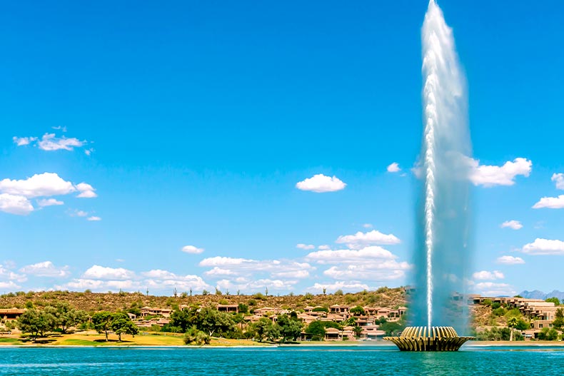 A fountain spouting water into the air in Fountain Hills, Arizona