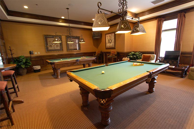 The billiards room at Four Seasons at Gold Hill in Fort Mill, South Carolina