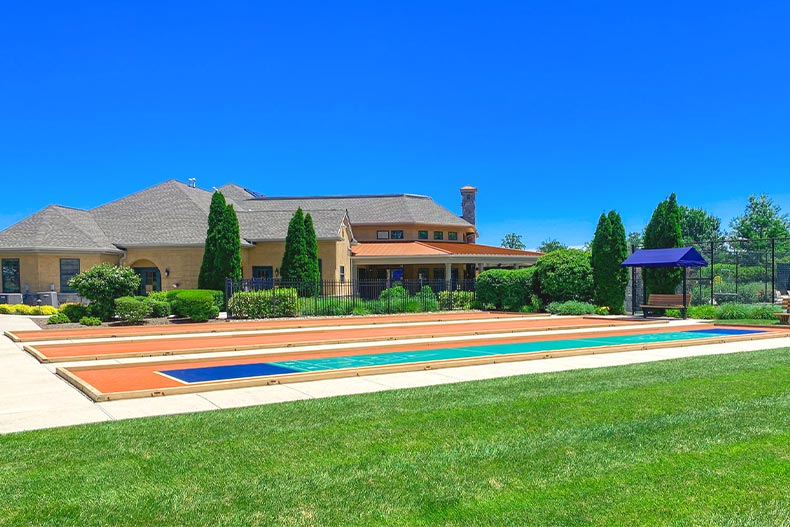 Exterior photo of athletic courts at the Foxfield active adult community in Garnet Valley, Pennsylvania