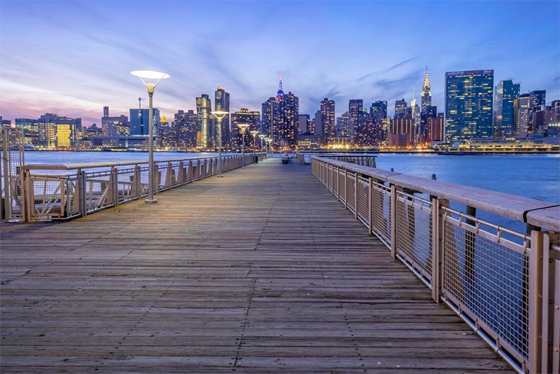 Gantry Plaza State Park in Long Island City with view of New York City in the background