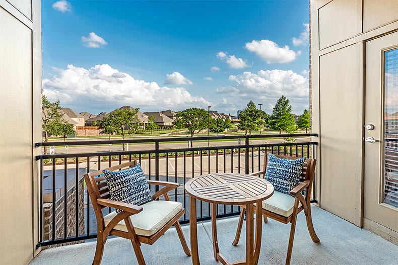 The outdoor patio in a model home at Gatherings at Twin Creeks in Allen, Texas