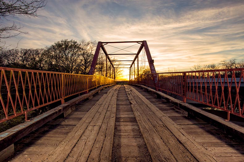 Photo taken on the Old Alton Bridge in Denton, Texas at sunset