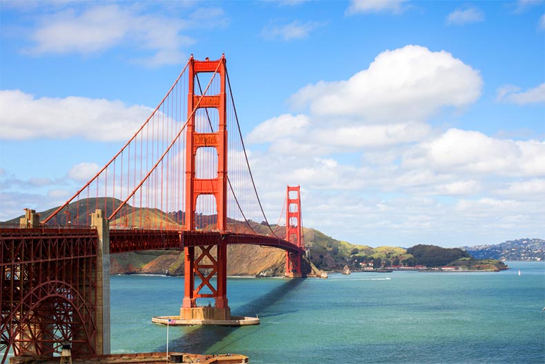 A blue sky over the Golden Gate Bridge in San Francisco, California