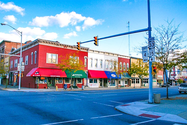 Downtown Goshen, Indiana With Blue Skies