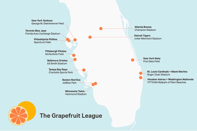 Grapefruit league map or Florida spring training map