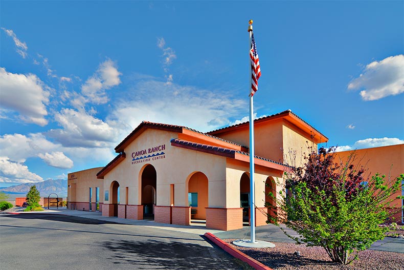 Exterior view of a recreation center at Green Valley Recreation in Green Valley, Arizona