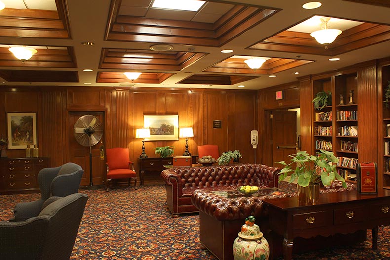 A lounge in the clubhouse at Greenbriar at Whittingham in Monroe, New Jersey