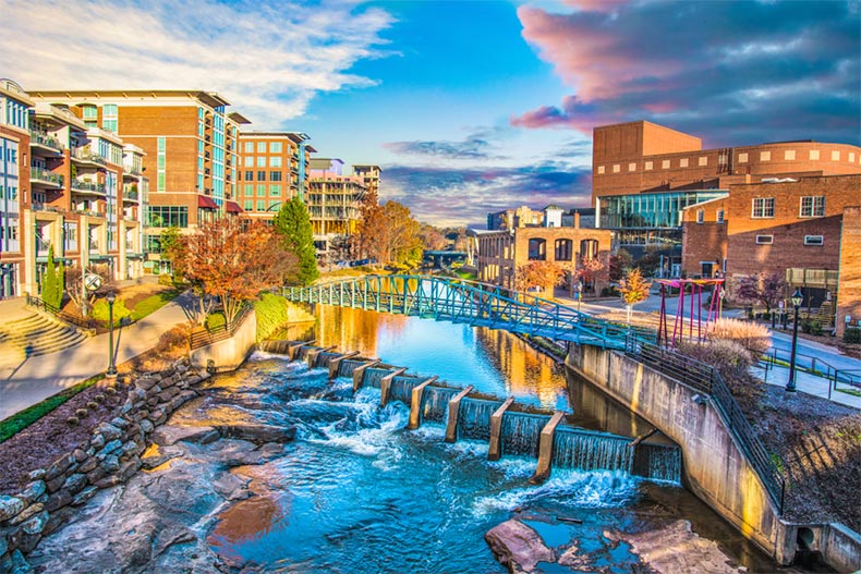 Reedy River through Downtown Greenville in South Carolina
