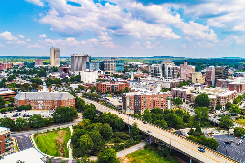 Aerial view of Downtown Greenville in South Carolina